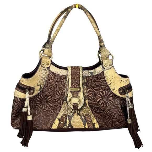 Vintage Sharif Studio Embossed Snakeskin & Leather Tassel Shoulder Purse - Picture 1 of 15